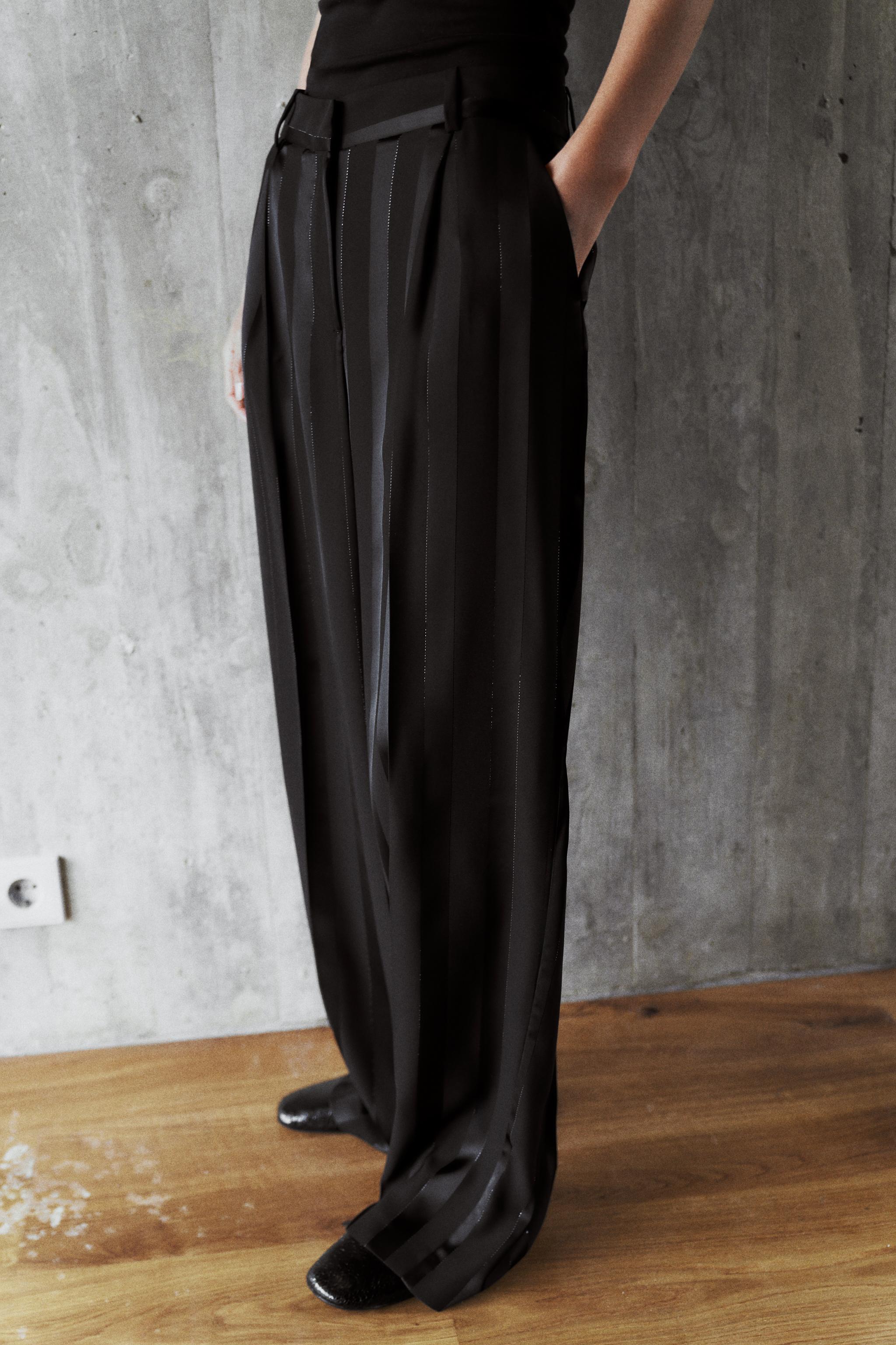 PANTALON JACQUARD RAYURES FIL MÉTALLISÉ