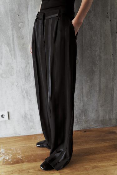 METALLIC THREAD STRIPED JACQUARD TROUSERS - Black by Zara