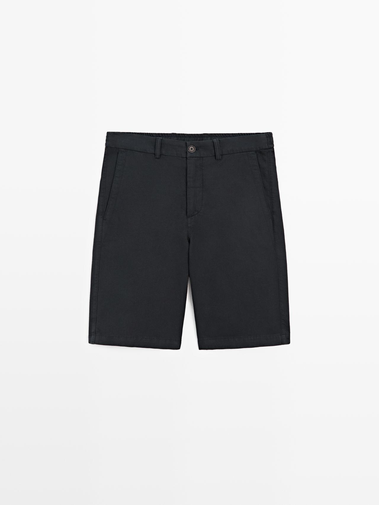 Linen blend Bermuda shorts — Navy blue