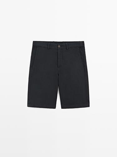 Zara Linen blend Bermuda shorts - Navy blue