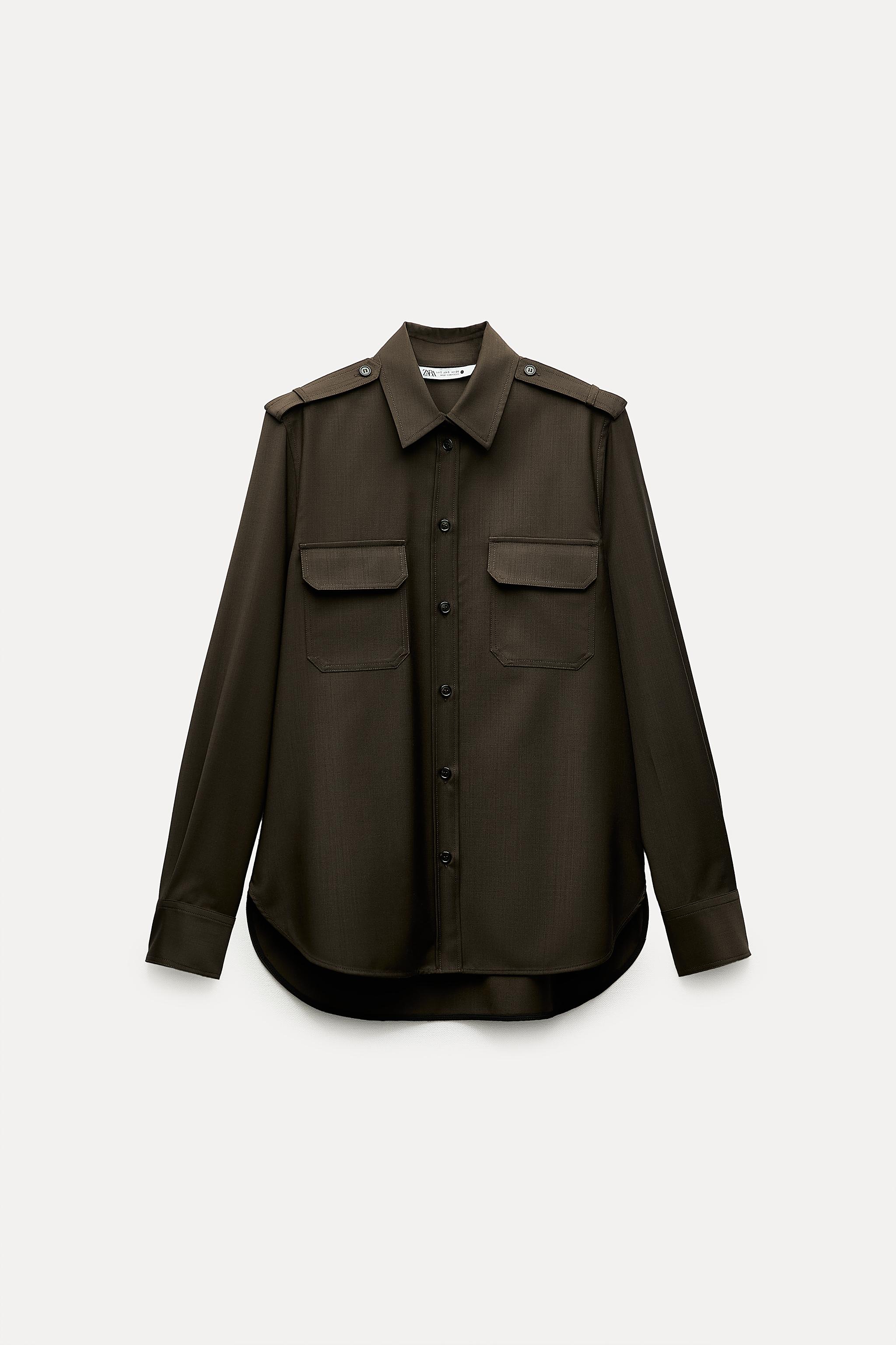 ZW COLLECTION ウール100% カーゴシャツ - ダークカーキ | ZARA Japan