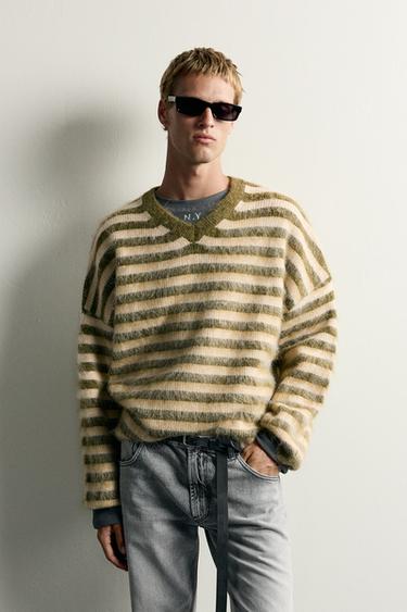 Zara WOOL-BLEND RELAXED FIT JUMPER - Green