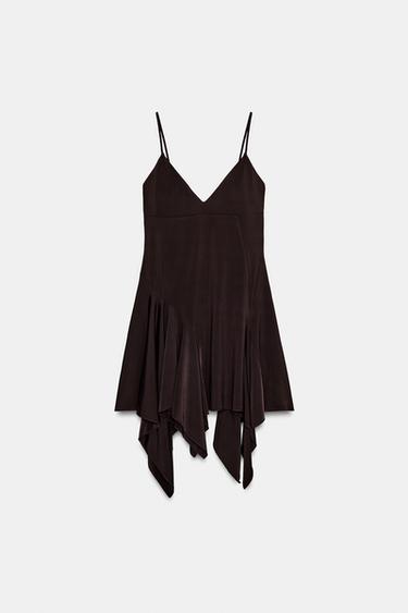 ROBE ASYMÉTRIQUE À BRETELLES - Marron de Zara