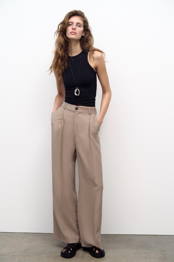 NWOT Zara XS The Francoise Brown Faux Leather Straight Leg Full Length Pants