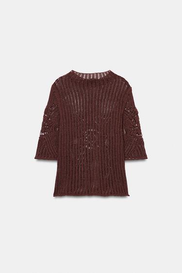HAUT EN MAILLE À MANCHES COURTES - Marron de Zara - Image 6