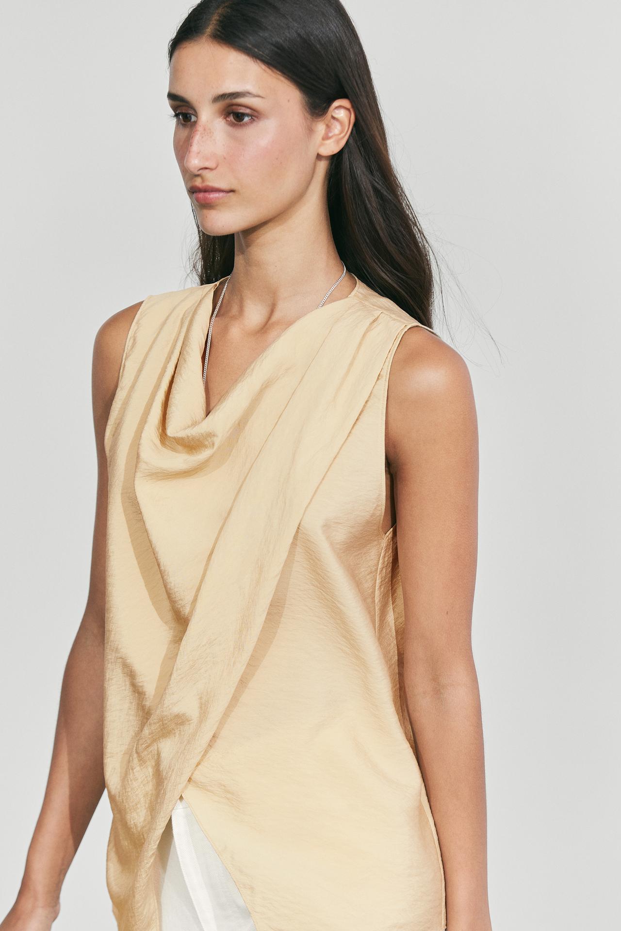 Flowy draped detail top — Beige