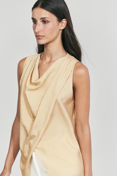 Flowy draped detail top — Beige 2