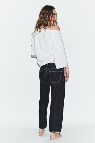 JEAN TRF WIDE LEG COURT TAILLE BASSE - Bleu marine foncé de Zara - Image 4