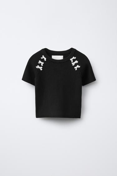 CAMISETA RIB LACITOS - Negro de Zara - Imagen 0