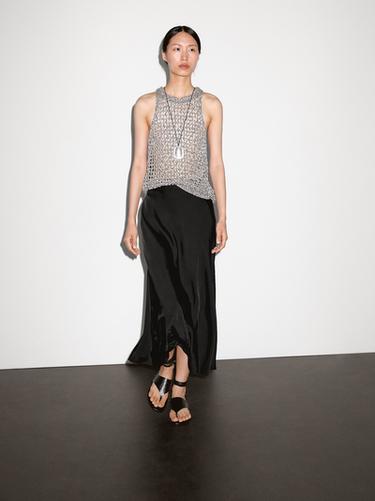 Zara Flowing satin midi skirt - Black - Image 0
