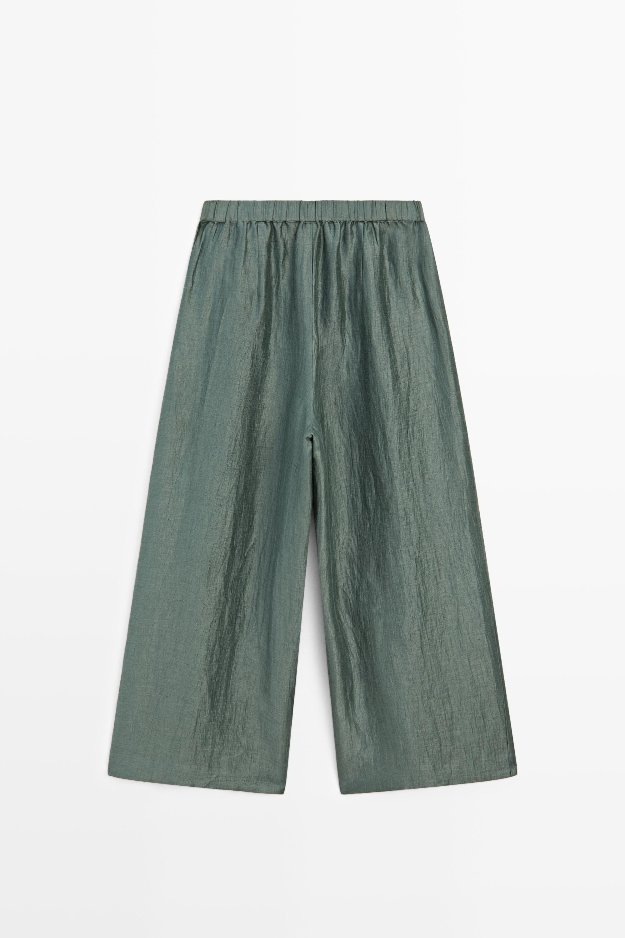 Pantalon fluide wide leg en lin mélangé