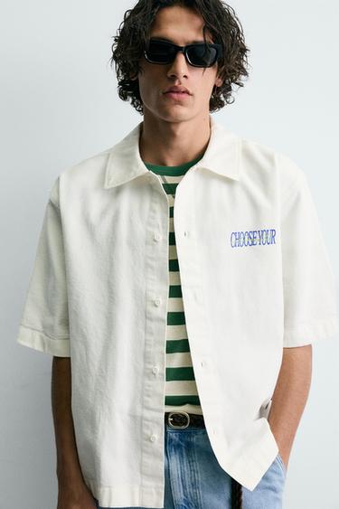 CHEMISE DÉLAVÉE IMPRIMÉ BIMATIÈRE - Blanc de Zara - Image 4