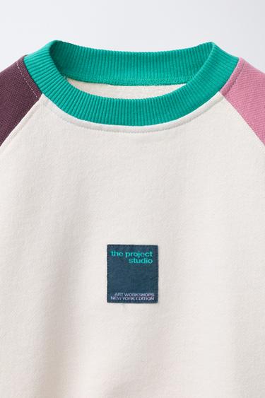 SWEAT COLOR BLOCK ÉTIQUETTE - Rouge / Corail de Zara - Image 2