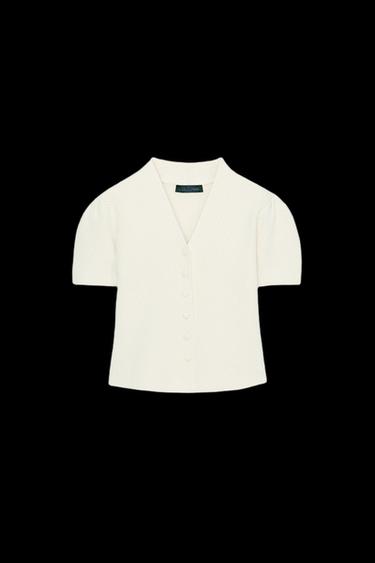 Zara TEXTURED KNIT JACKET - Ecru