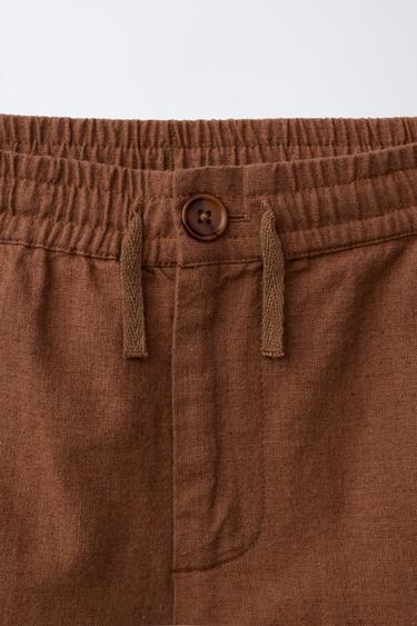 SHORT BRODÉ AVEC LIN ET COTON - brun de Zara - Image 2