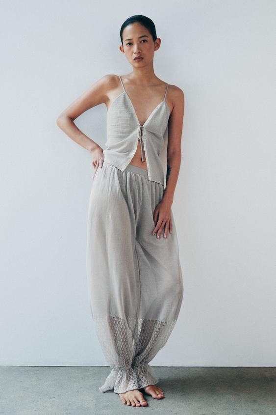 KNIT SAROUEL TROUSERS WITH RUFFLES - Grey by Zara - Image 0
