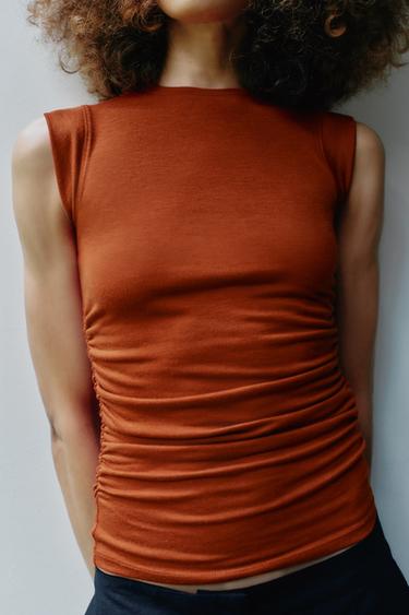 SIDE GATHERED TOP - Burnt orange by Zara - Image 2