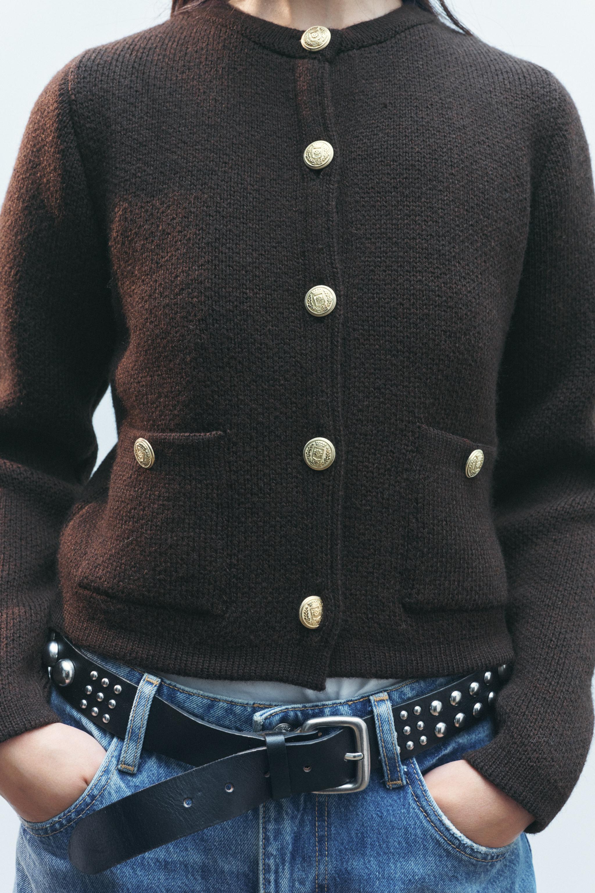 GOLDEN BUTTON KNIT CARDIGAN - Brown | ZARA Canada