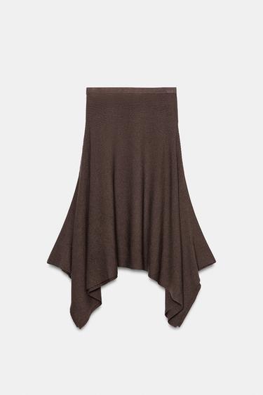 ASYMMETRIC KNIT MIDI SKIRT - Brown by Zara - Image 6