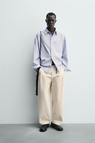 Zara BALLOON FIT PLEATED PANTS - Ecru