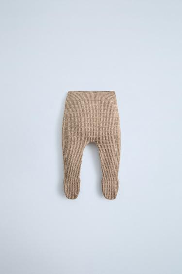 Zara TEXTURED KNIT FOOTED LEGGINGS - Light brown