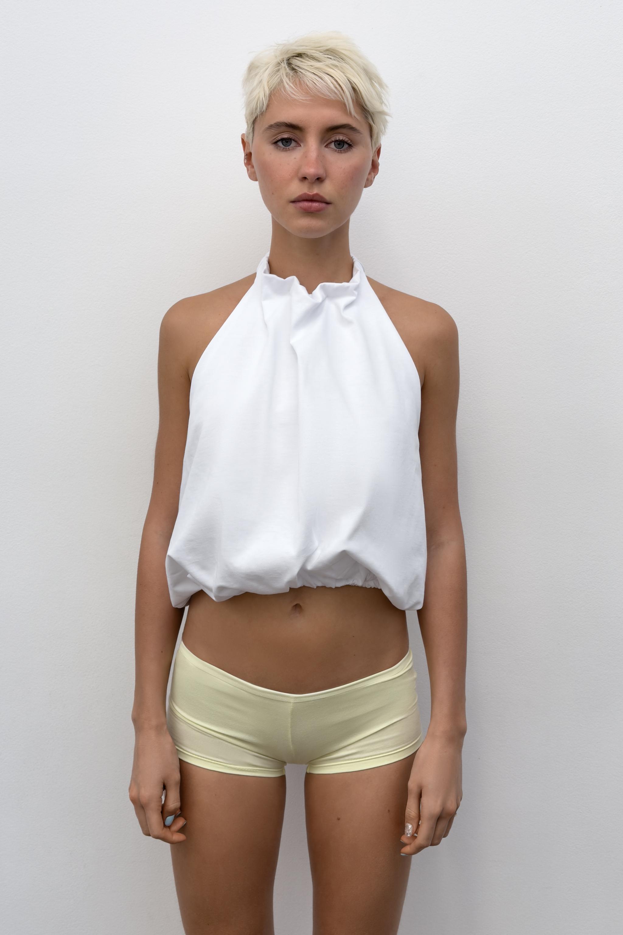 HEAVY COTTON BALLOON HALTER TOP — White