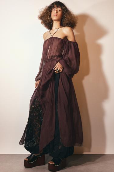 LONG FLOWING DRESS - Brown by Zara