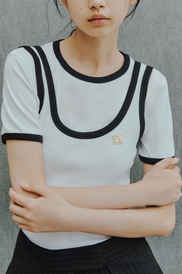 비비드 브로치 ZARA 탑 - Zara 화이트