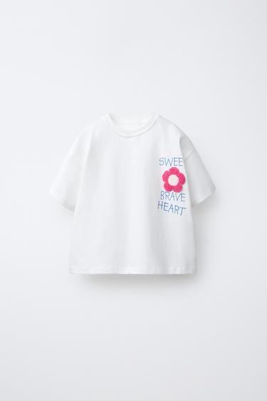 CROCHET FLOWER APPLIQUÉ T-SHIRT - White by Zara