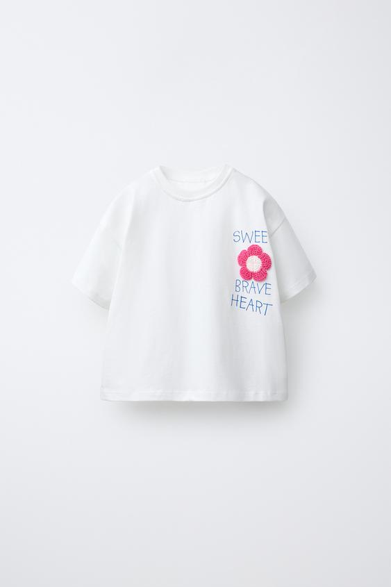 CAMISETA APLIQUE FLORES CROCHET - Blanco de Zara - Imagen 0