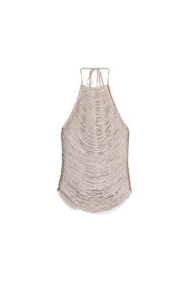 FRINGED HALTER TOP