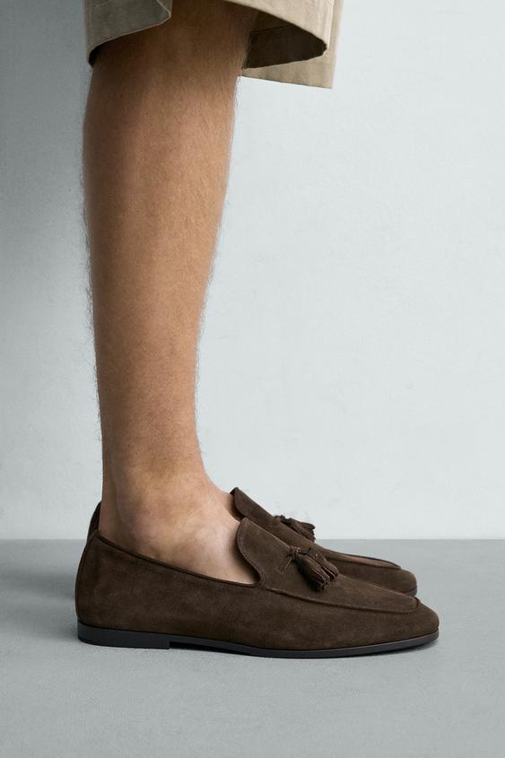 LEATHER LOAFERS WITH TASSELS - Brown by Zara - Image 0