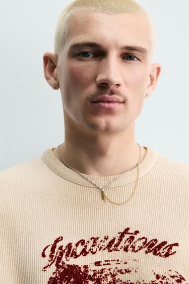 TEXTURED PRINT KNIT T-SHIRT - Ecru by Zara - Image 5