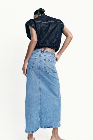JUPE Z1975 MI-LONGUE EN JEAN À OUVERTURE - Bleu moyen de Zara - Image 6