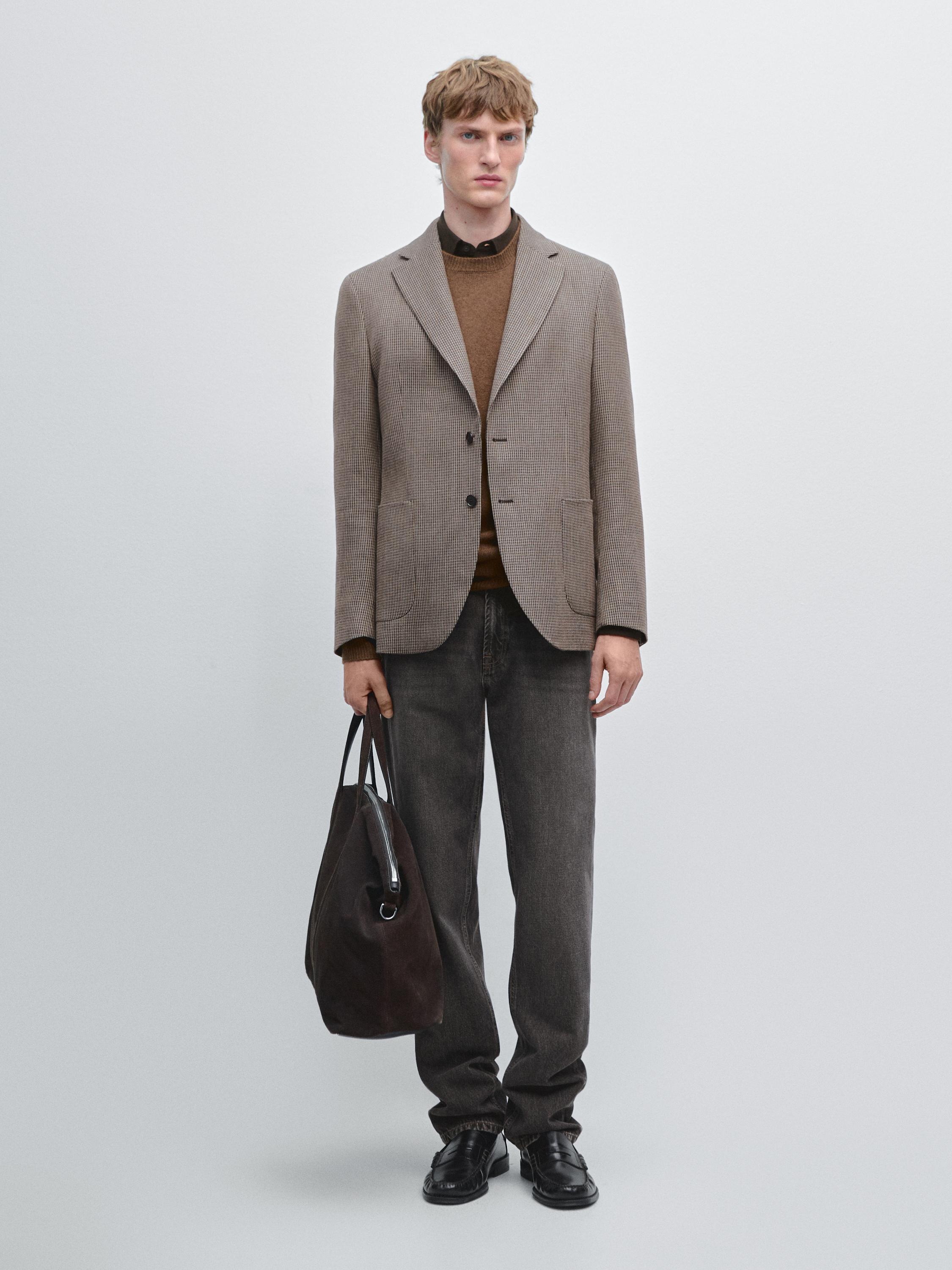 Wool blend houndstooth blazer