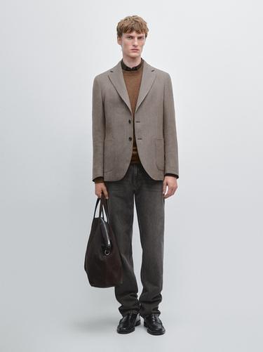 Zara Wool blend houndstooth blazer - Ecru - Image 0