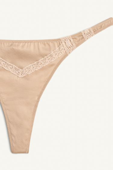 SILK THONG WITH LACE TRIM - Beige-pink by Zara - Image 2