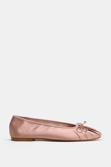 SATIN BALLET FLATS WITH BOW - Pink by Zara - Image 0
