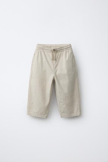 БРЮКИ SEERSUCKER В ПОЛОСКУ — СВЕТЛО-БЕЖЕВЫЙ от Zara
