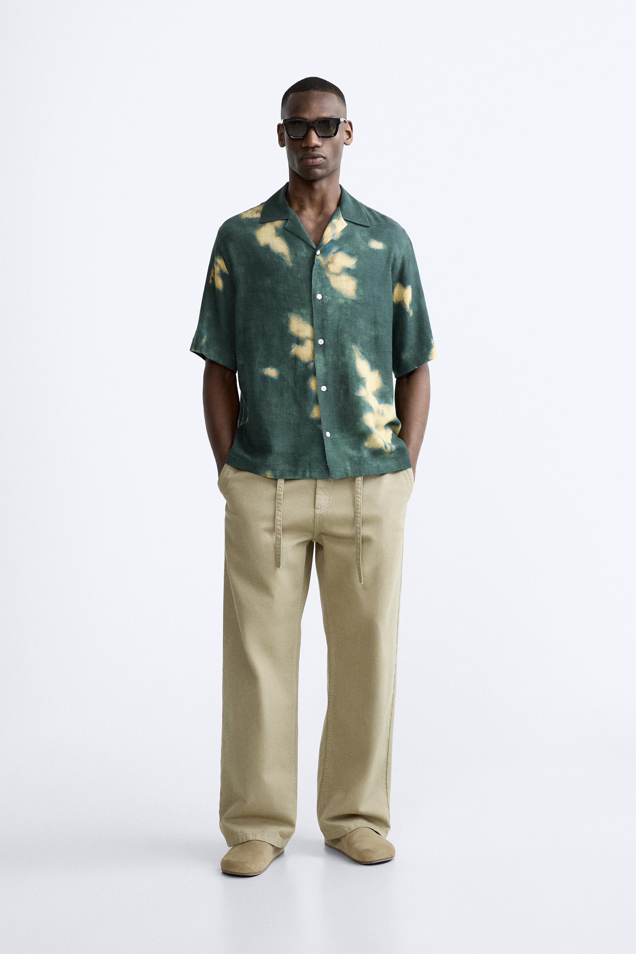 PRINTED LINEN - VISCOSE SHIRT - Green | ZARA Canada