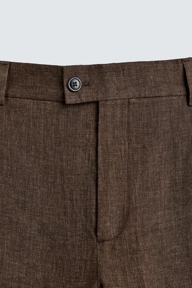 PANTALON DE COSTUME REGULAR FIT 100 % LIN - Marron foncé de Zara - Image 6