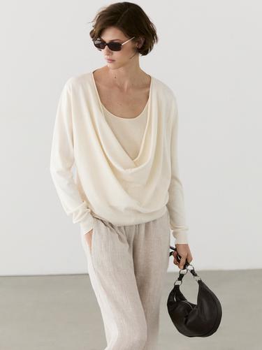 Pull drapé en maille de coton - Écru de Zara