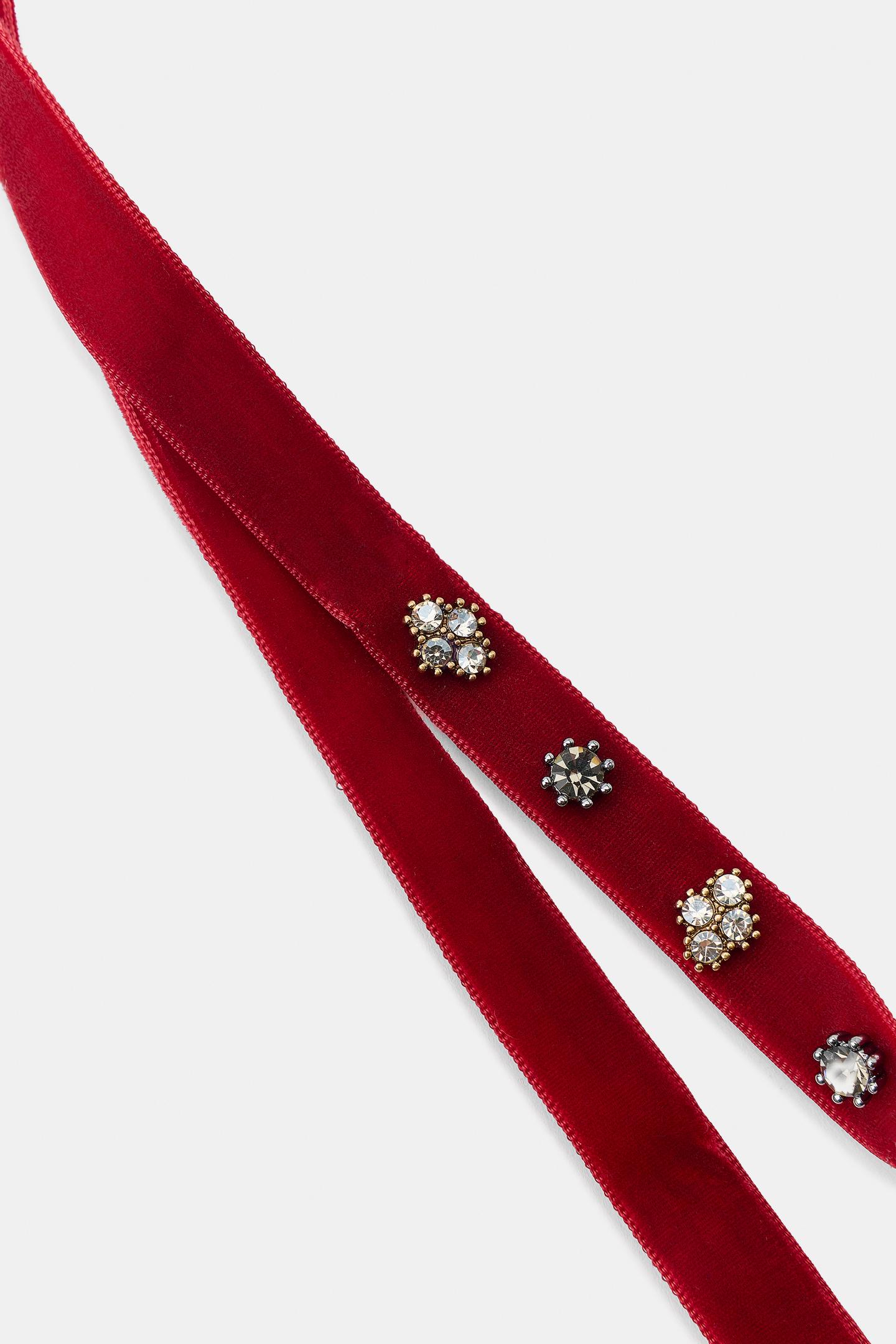 Женское колье Zara Velvet Rhinestone, цвет: Тёмный красный — фото 4