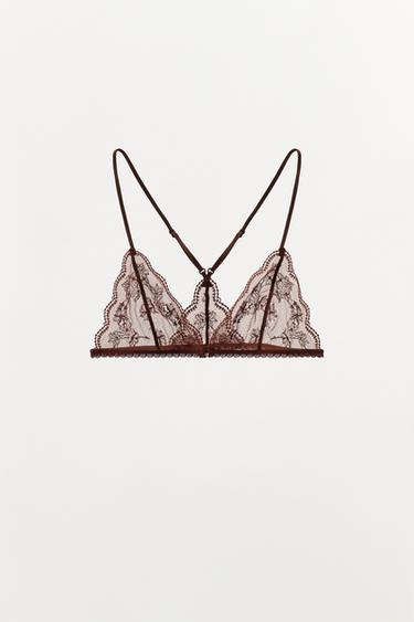 BRALETTE TRIANGLE EN DENTELLE À FLEURS - Marron de Zara - Image 4