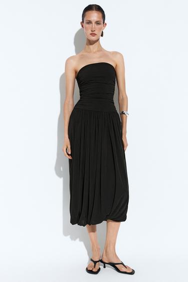 Zara Strapless balloon midi dress - Black - Image 0
