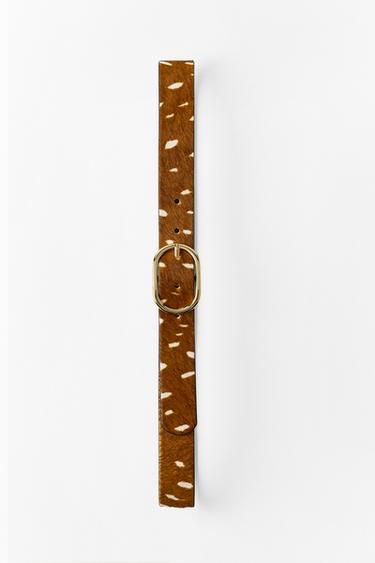Zara 100% LEATHER PRINTED BELT - Toffee