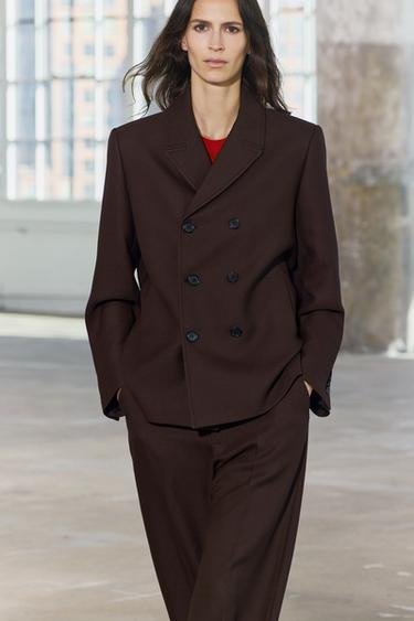 Zara DOUBLE BREASTED BUTTON BLAZER ZW COLLECTION - Dark brown
