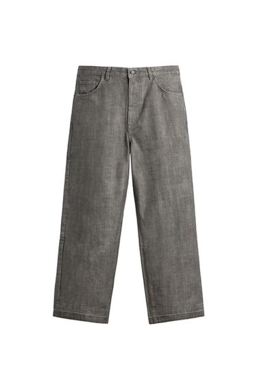 스트레이트 핏 헤링본 팬츠 - Zara 그레이/ 샌드