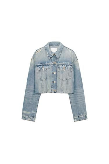 DŽÍNOVÁ BUNDA TRF ROZTRHANÁ - Modrá od Zara