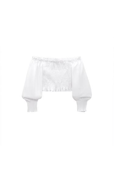 LINEN-BLEND STRETCH CROP TOP